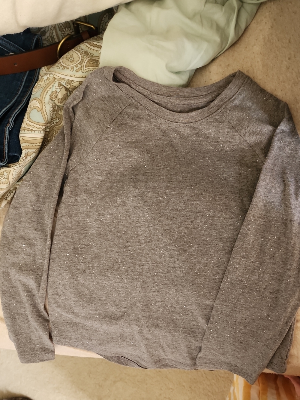 5T Cat & Jack Gray Sparkle Crewneck Long Sleeve Tee